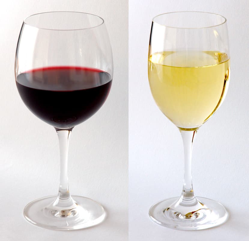 Glasses of red and white wine